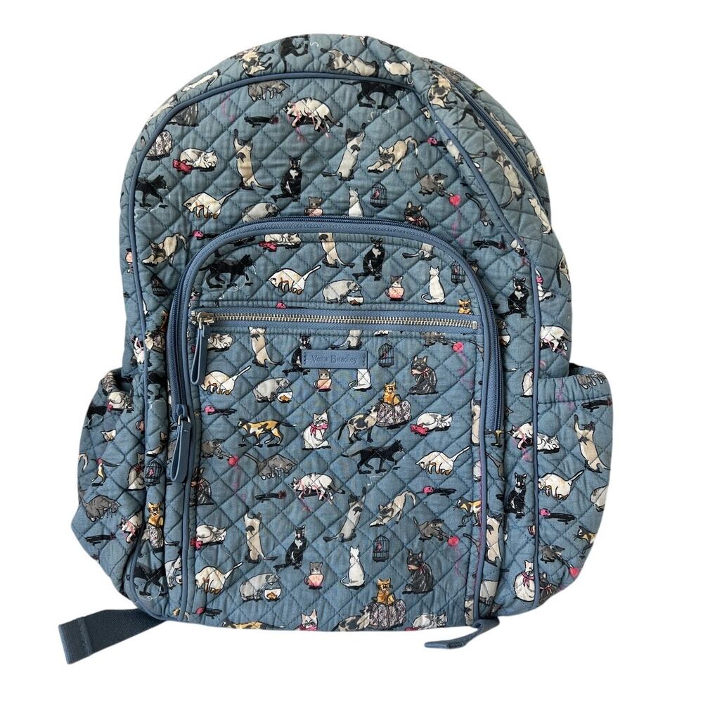 Vera Bradley Cat Backpack Large Essential Cat Print Quilted Cotton Pre-Owned